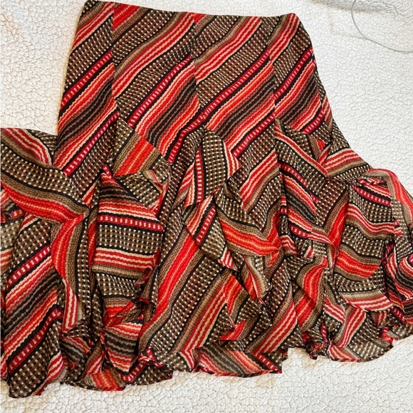 Lauren Ralph Lauren Women's Patterned Ruffled Georgette Skirt sz Small red brown - Picture 4 of 12